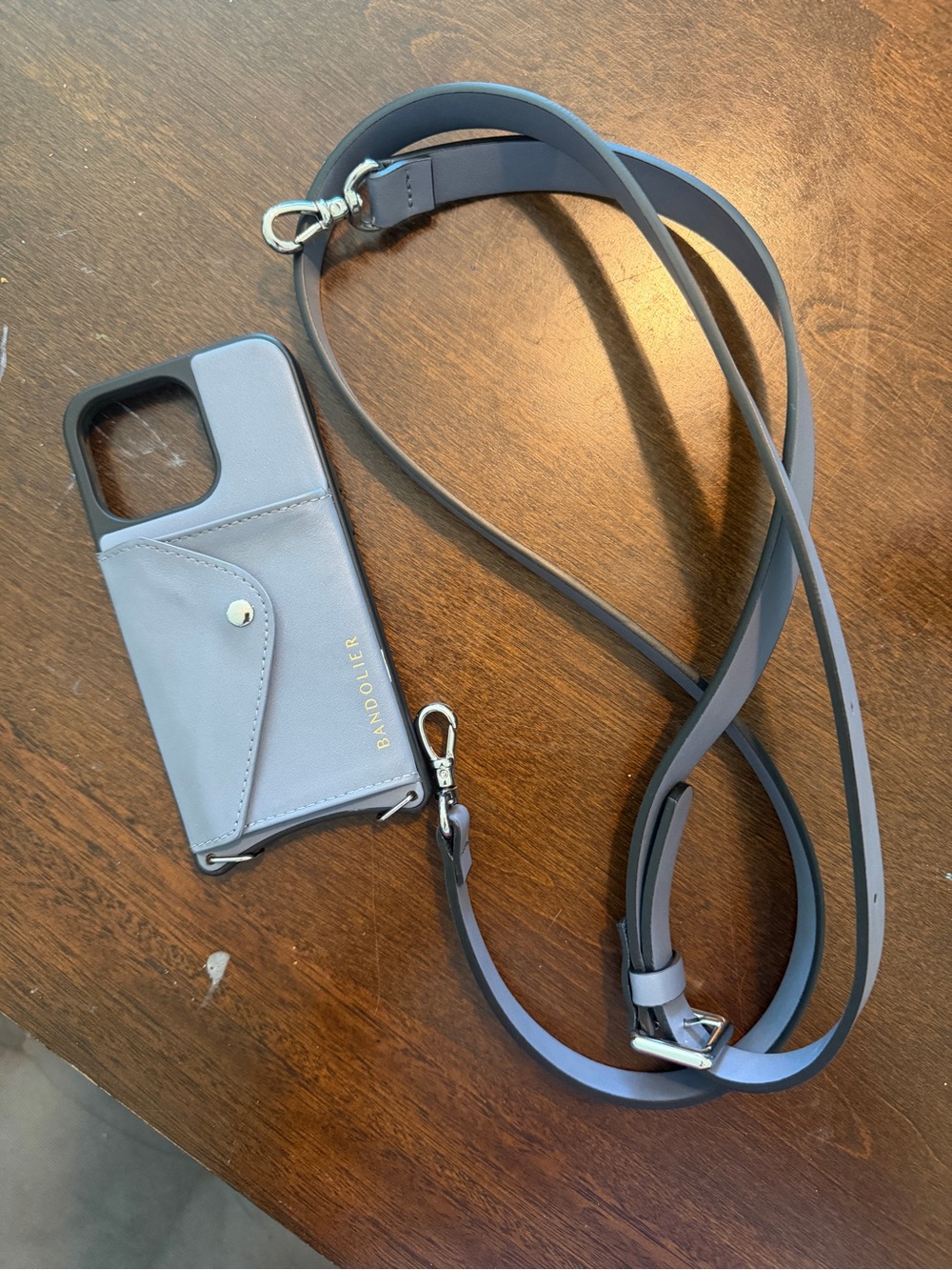 Bandolier Slate Grey Leather Crossbody Phone Case with Strap